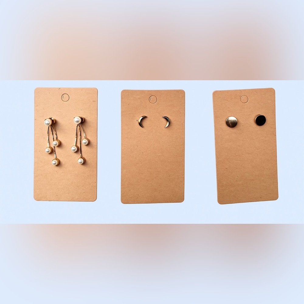 Set of 3 Gold Earrings – Pearl Drops, Crescent Moons & Studs